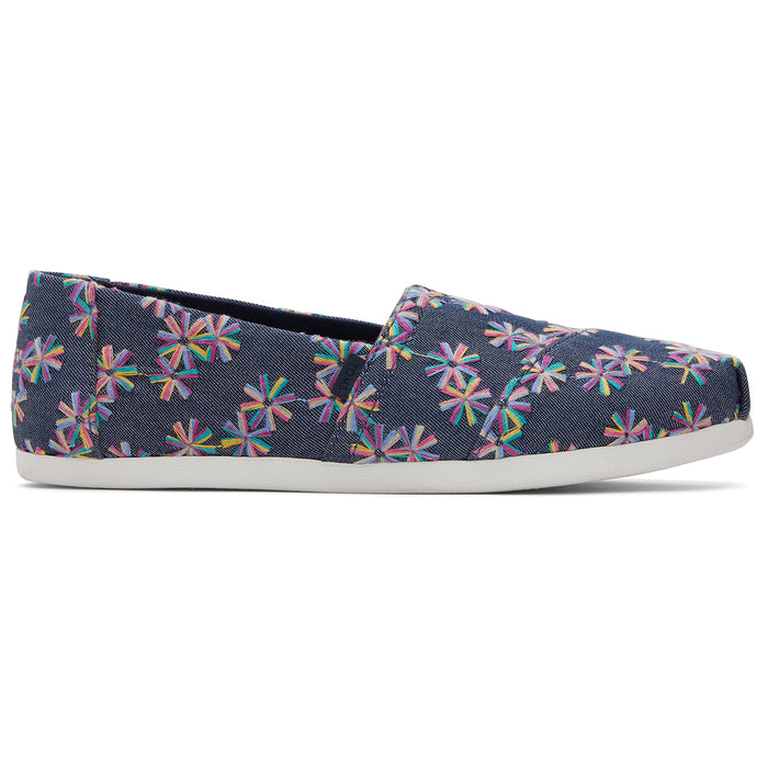Women's TOMS Embroidered Floral Navy Slip Ons