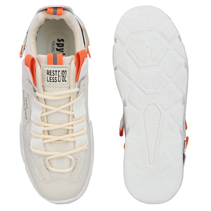 Lan White-Orange Men Colorblocked Sneaker