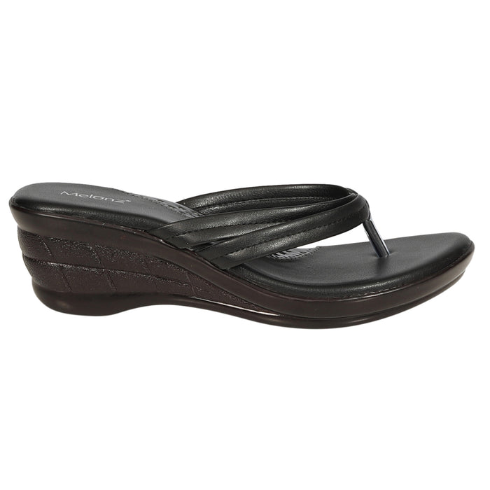Melonz Black Casual Wedges Chappal For Women